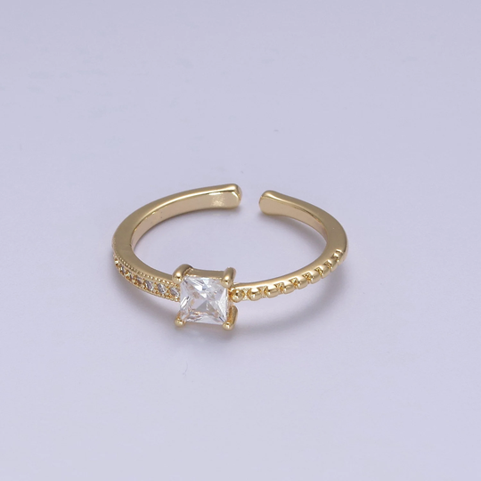 Minimalist Dainty Diamond Gold Ring, Square Ring Cz Wedding Band, Statement Promise Gift For Her