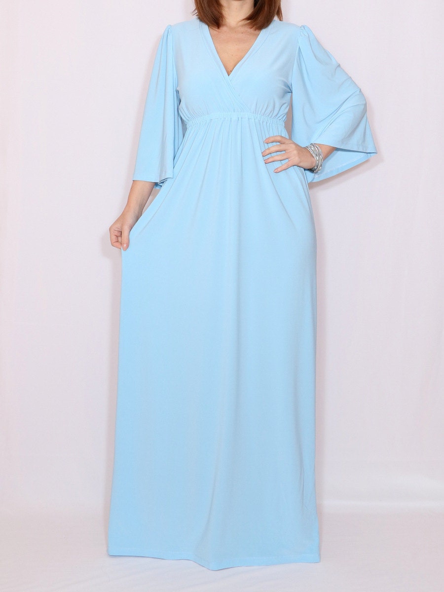Light Blue Dress Empire Waist Kimono Women Long