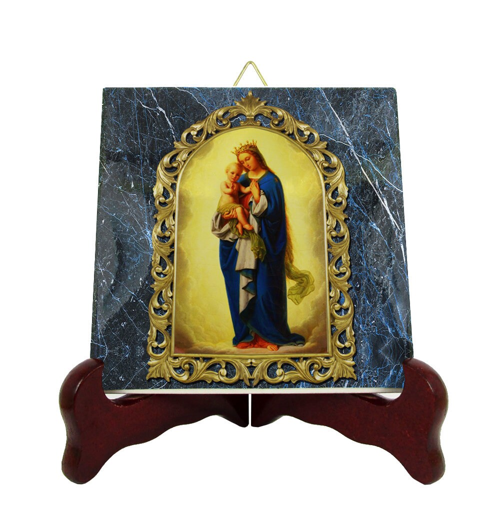 Christian Catholic Art - Madonna & Child By Franz Ittenbach Religious Icon On Tile Holy Mary Mother