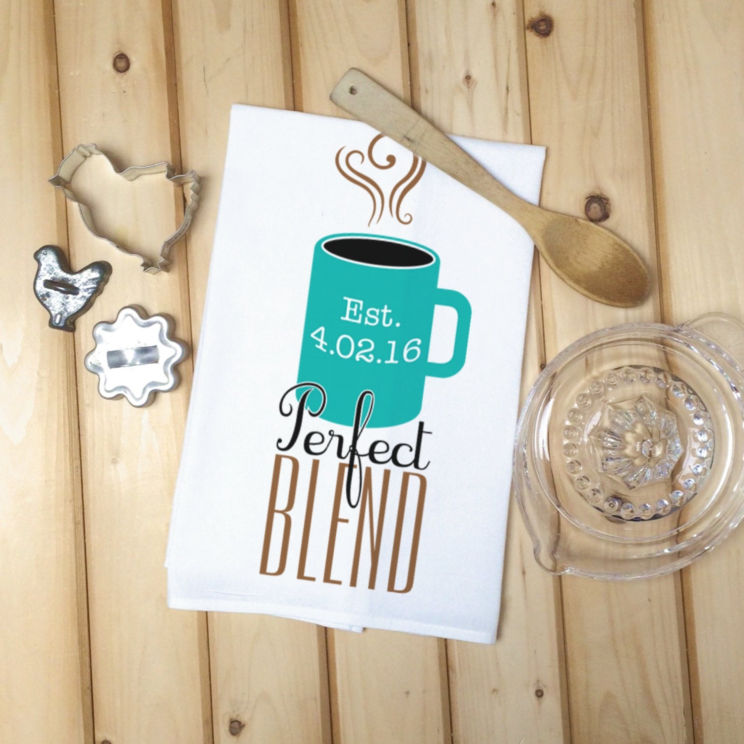 Coffee Tea Towel, Perfect Blend Couples Dish Flour Sack Kitchen Decor, Lover Wedding Gift