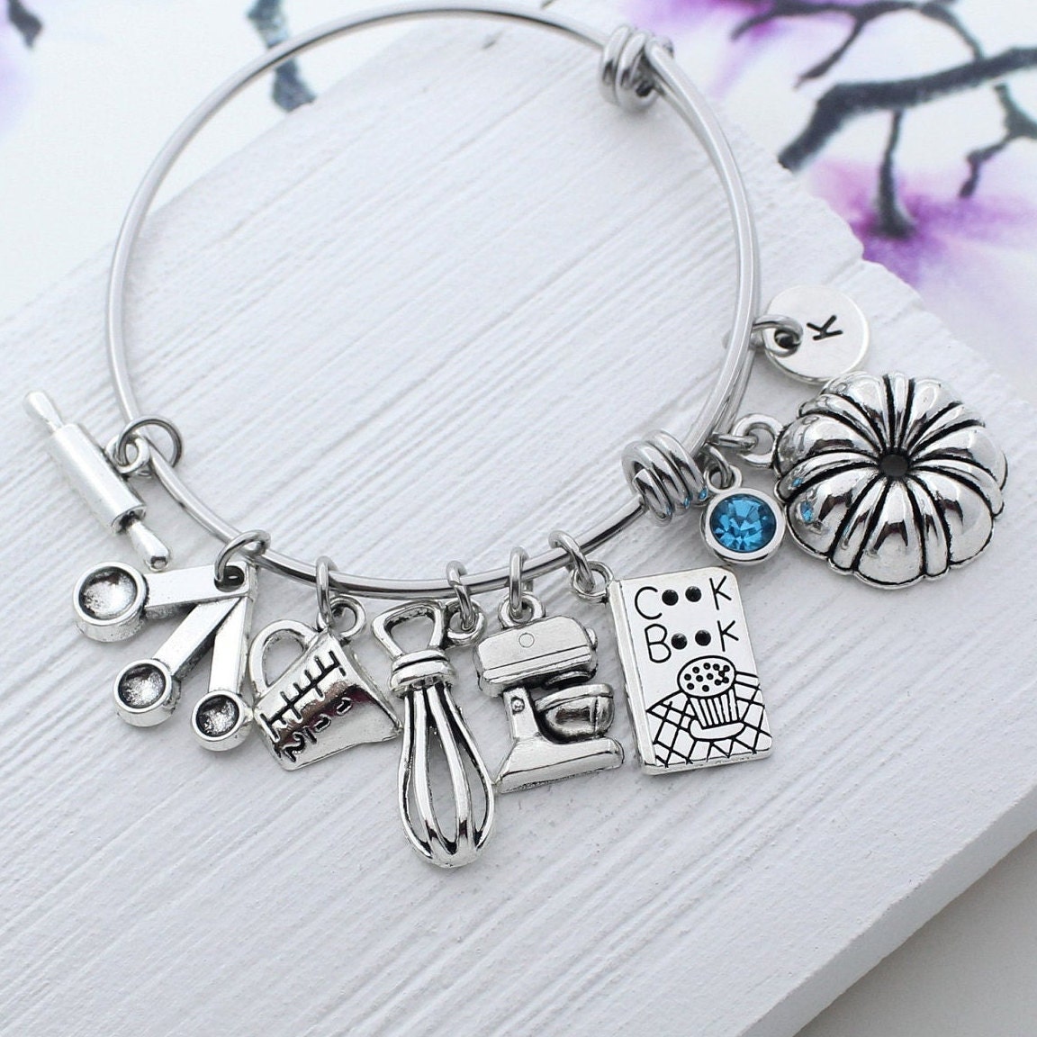Baker Bracelet, Baking Charm Bangle Personalized Cook Book Jewelry, Best Gift For Baker, Gifts, Kitchen Mixer