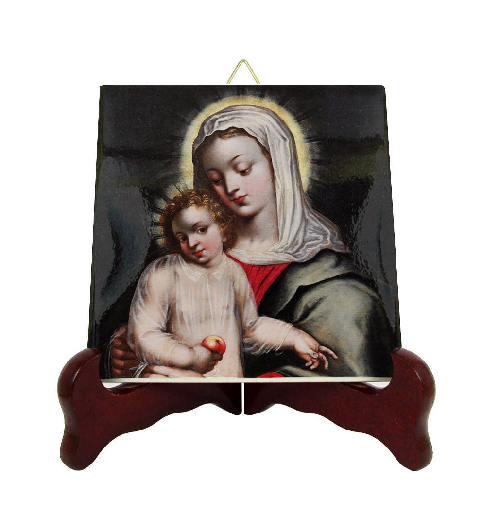 Catholic Decor - Virgin Mary Of Szczaworyz Religious Icon On Tile Handmade Christian Holy