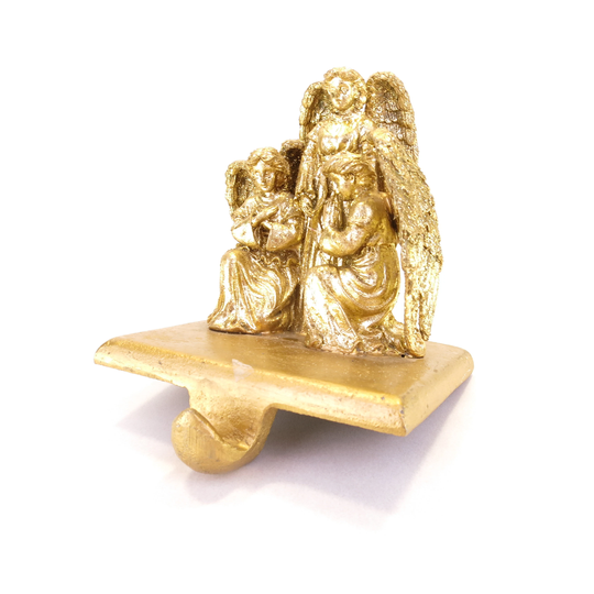 Vintage Golden Angel Christmas Stocking Holder, Resin With Iron Base 4.5" Tall