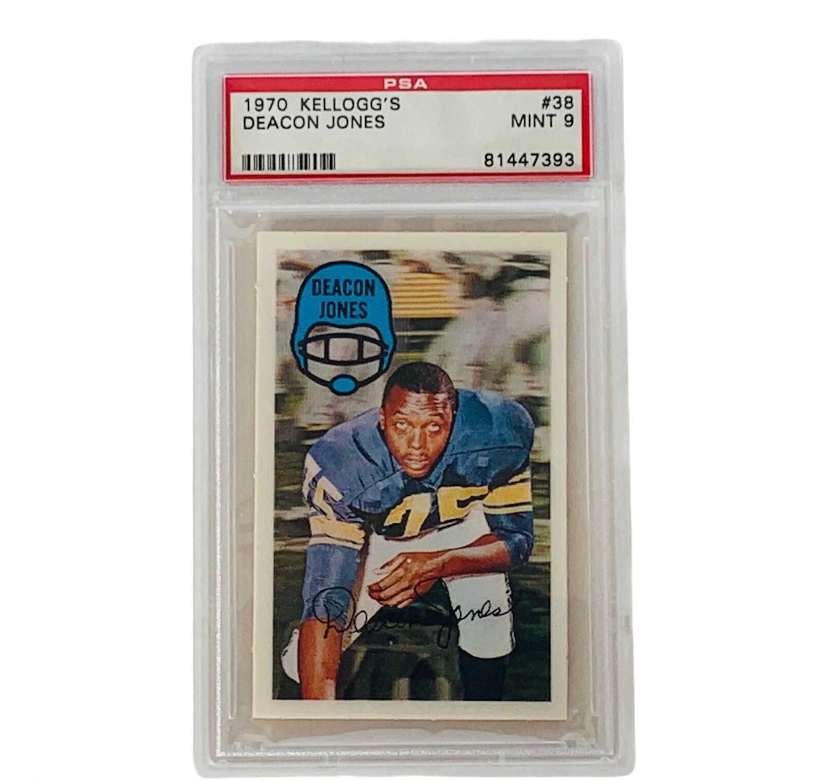 Deacon Jones 1970 Kelloggs #38 Los Angeles Rams Jersey Graded Psa 9 Mint Hof Hall Of Fame Non Auto Rookie Rc Very Low Population Pop Rare