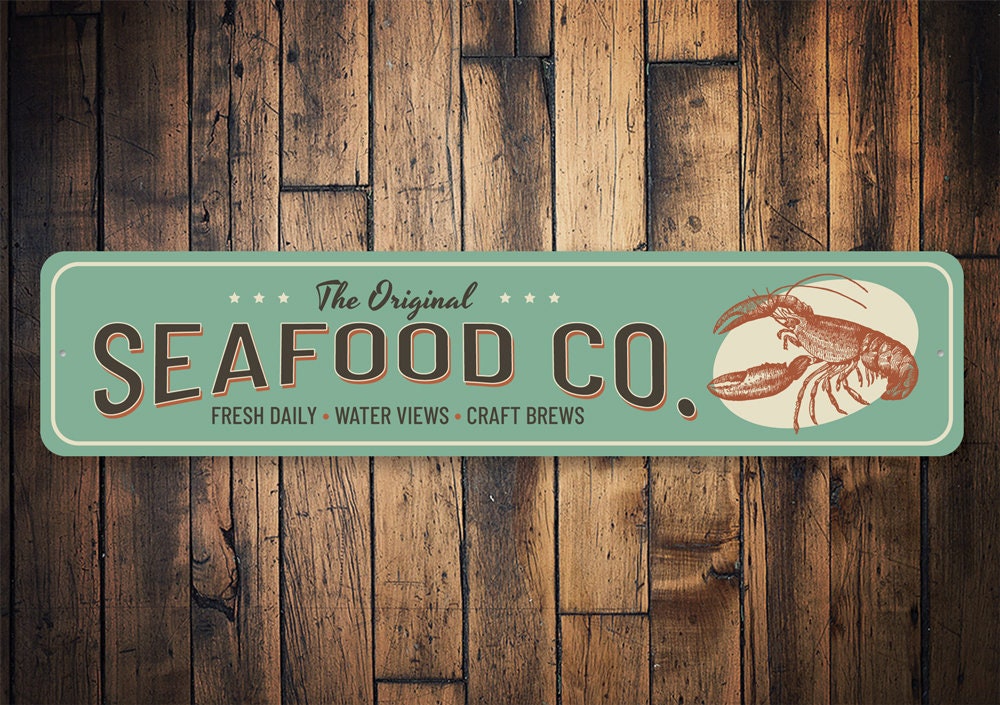 Seafood Company Sign, Lobster Signs, Custom Beach Ocean Waves, Here, Decor - Quality Aluminum Decoration