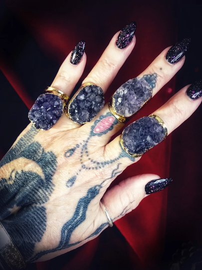 Witch Jewelry, Ring, Raw Amethyst Electroformed Adjustable Ring