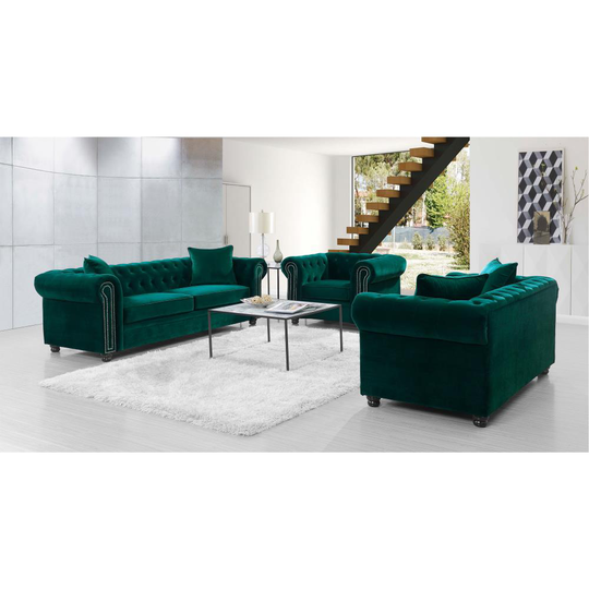Picket House Furnishings Gramercy Modern Polyester/Polyester Blend Emerald Living Room Set in Green | UGW2943PC