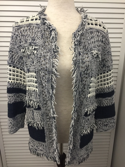 Chicos Open Cotton Blend Knitted Sweater. Perfect Spring Summer Navy & White Perfect with Denim To Dress Cover Boho Hip Preppy Size Ml