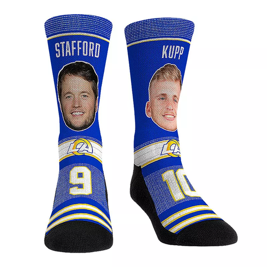 Rock Em Socks Matthew Stafford & Cooper Kupp Los Angeles Rams Player Teammates Crew Socks, Men's, Size: Small/Medium, Multicolor
