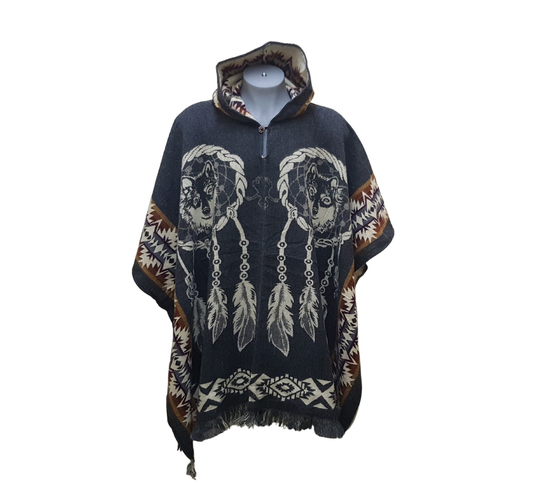 Wolf Poncho. Alpaca Wool Blend Poncho. Unisex Use Adul Size Poncho Cape