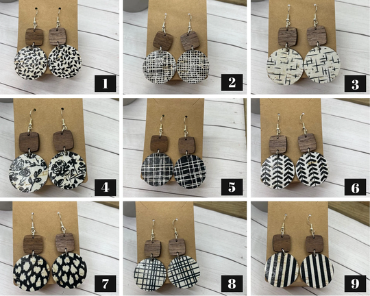 Wood Earrings With Cork & Genuine Leather | On Back Of