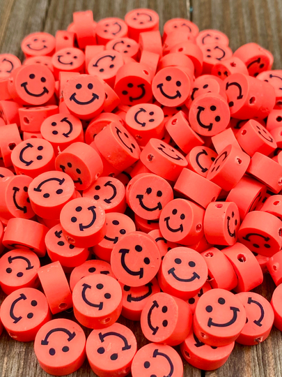 Polymer Clay Beads Neon Orange Happy Face Expression Bracelet Earrings Yoga Mala Necklace Anklet Bohemian Jewelry Findings Supply Gift