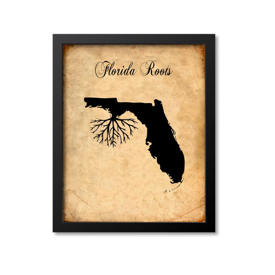 Florida Print, Art, Gift, Roots Map Fl Wall Art Poster, Vintage Canvas