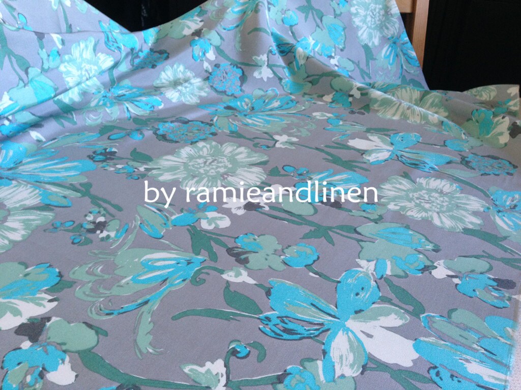 Silk Fabric, Ribbed Cotton Blend Floral Print Half Yard By 44 Wide