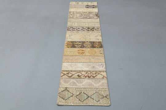 1'3 X 6'0 Ft Turkish Vintage Rug, Oushak Hallway Patchwork Handmade Wool 1X6 Entryway Kitchen Carpet