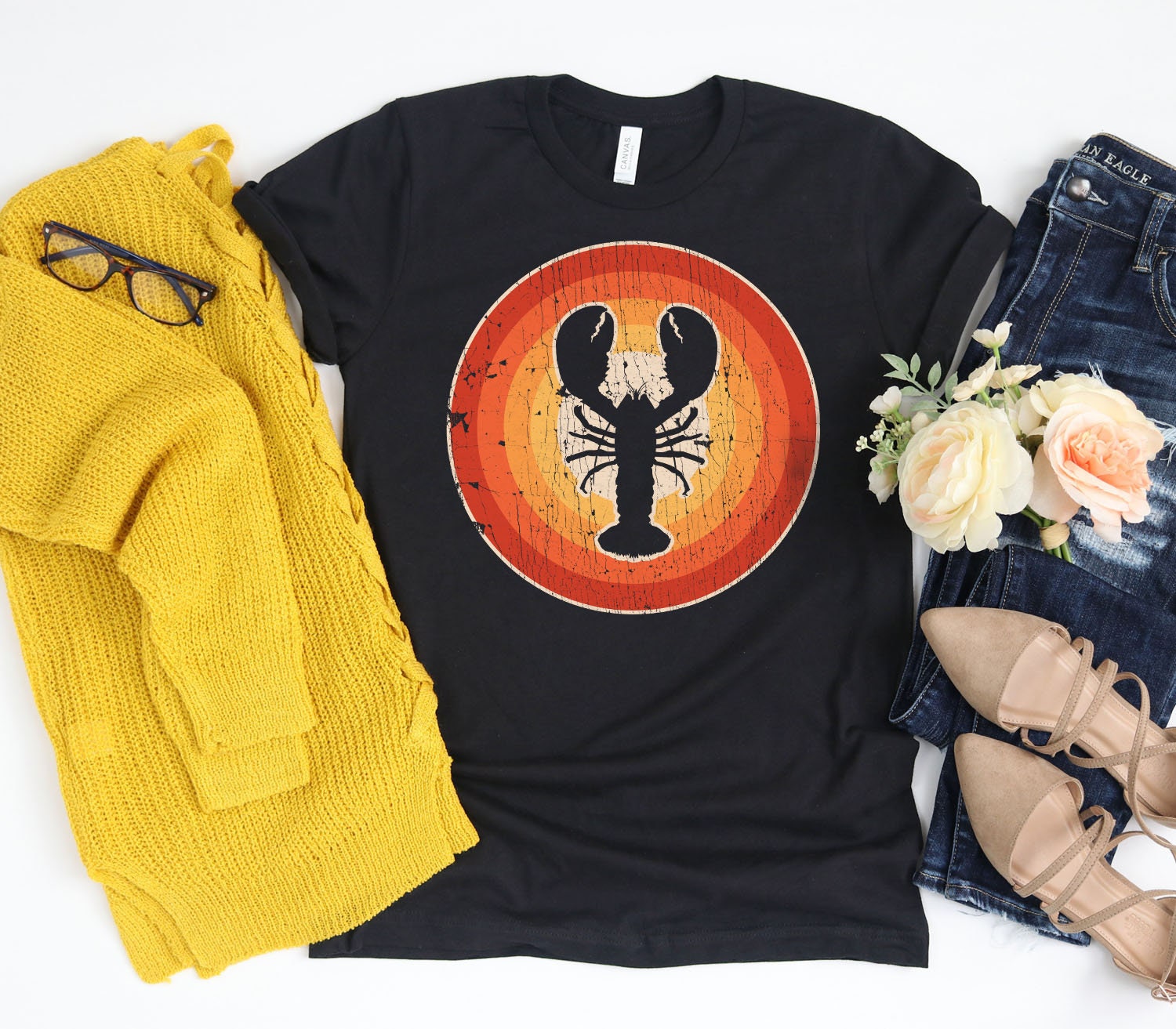 Lobster Sunset Retro Shirt/Gifts Gift For Lovers Design Print Tank Top Hoodie