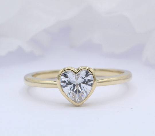 1.00 Carat Bezel Heart Diamond Cz Promise Ring Solid 14K Gold Simulated Wedding Engagement Bridal Valentines Girlfriend Rose