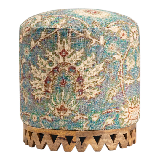 Round Moroccan Style Aina Upholstered Stool: Multi - Fabric by World Market