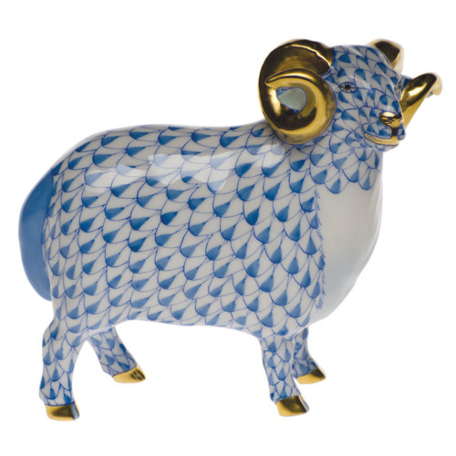 Herend English Ram Blue 4.5 In L X 4 In H