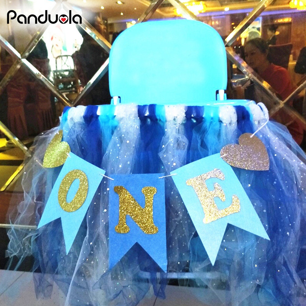 Pink & Blue 1 Birthday Party Decorarations.glitter Gold Happy Banner. Baby Banner Butterfly Style, Birthday Decoration
