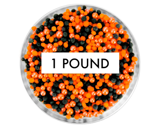 Trick Or Treat Non-Pareils Blend 1 lb - Our Blend Is A Mix Of Classic Tiny Non-Pareils in Orange, Pearly & Black