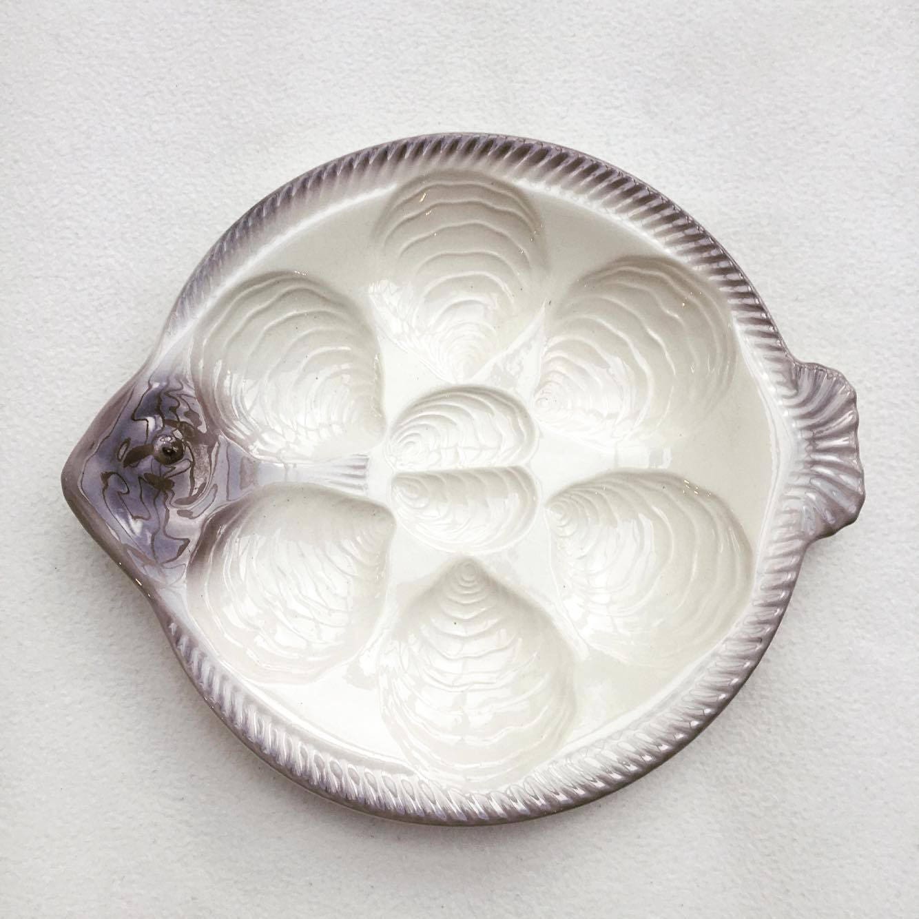 Vintage Oyster Plate, Fish Shaped Plate West Germany, Waechtersbach Pottery, Plates, Grey Hand Painted, Seafood Beach 6