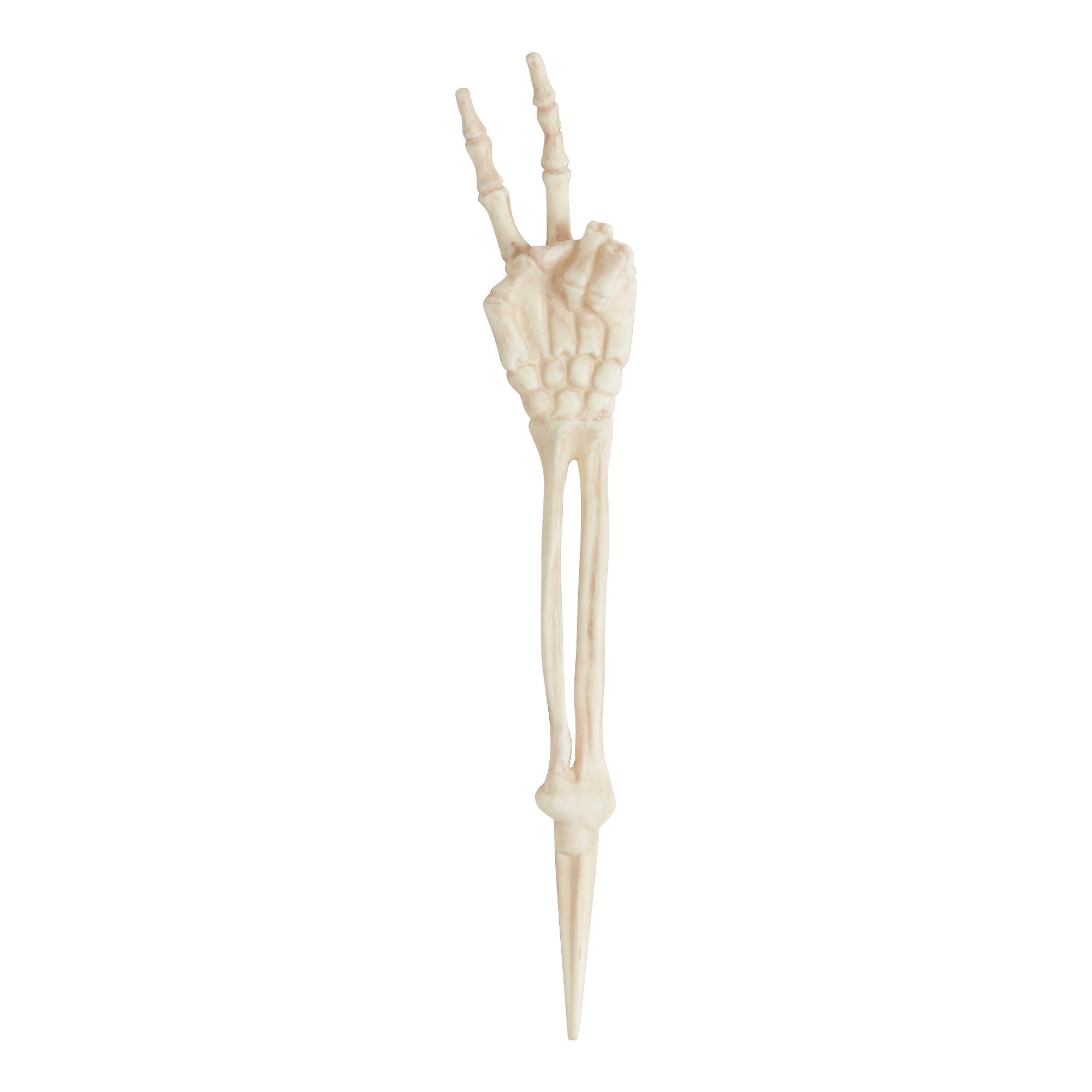 Peace Sign Glow in the Dark Skeleton Arm Lawn Ornament: White - Plastic by World Market