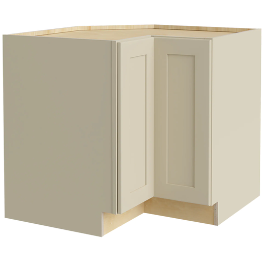Luxxe Cabinetry Norfolk 36-in W x 34.5-in H x 24-in D Blended Cream Painted Lazy Susan Corner Base Fully Assembled Semi-custom Cabinet Shaker Door