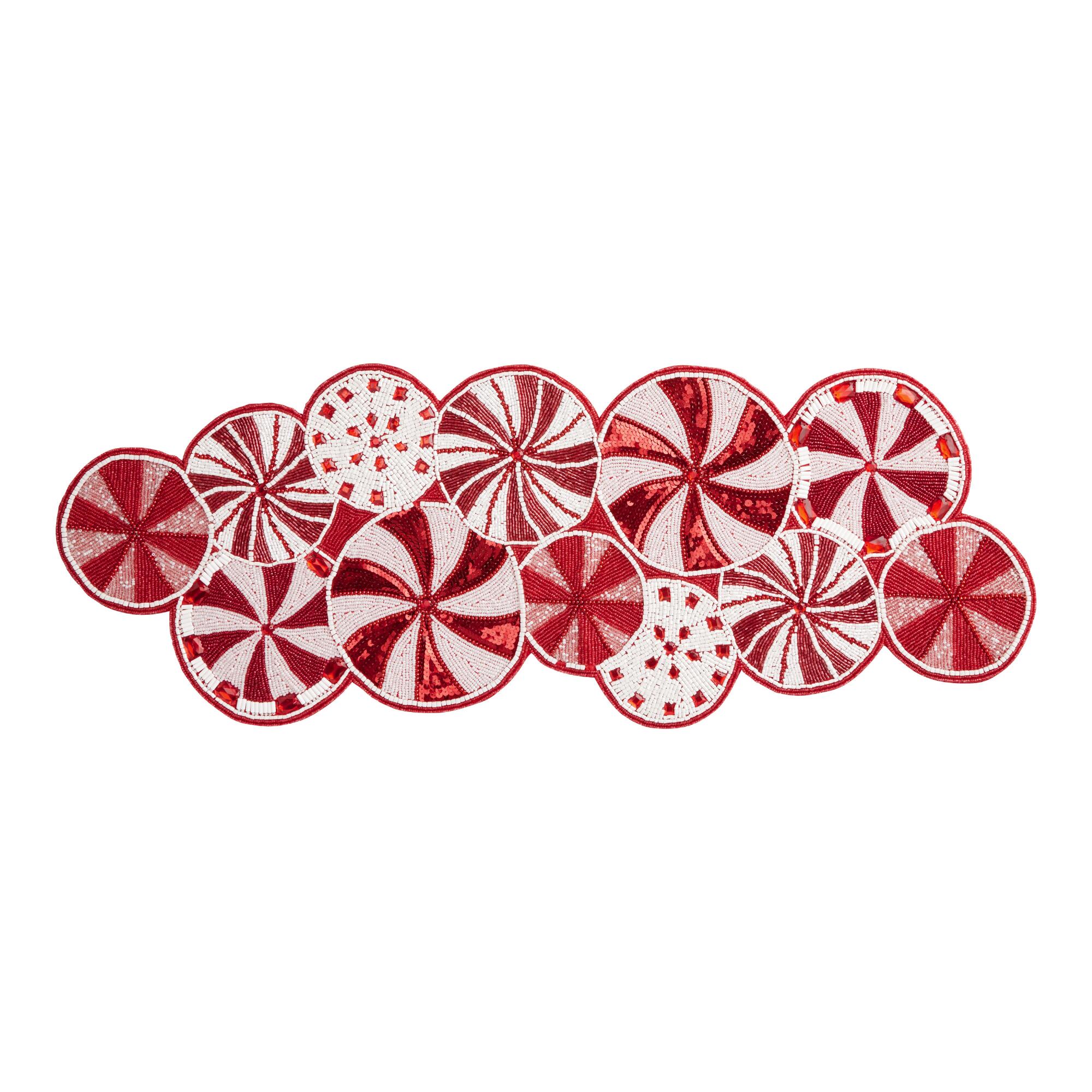 Pier Place Peppermint Party Beaded Table Runner: Red/White - Polyester by World Market