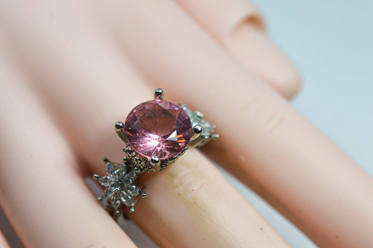 Silver Tone With Pink Crystal Womens Ring, Size 6 1/2