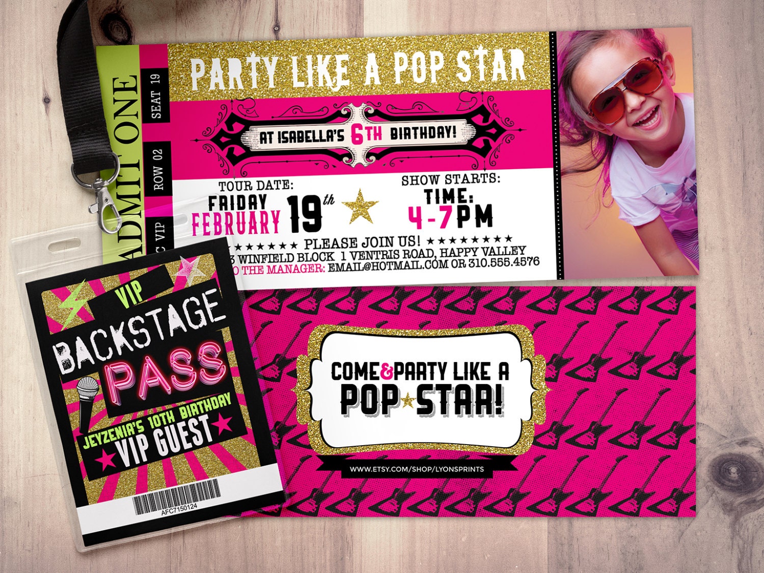 Pop Star, Rock Star Concert Ticket Birthday Party Invitation - Music Printable, Rockstar Party, Pop Karaoke