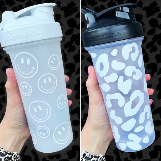 Leopard Print Or Smiley Face Wrapped Blender Bottle