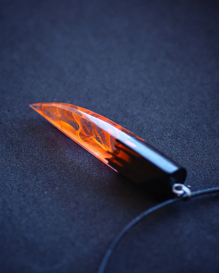 Wood Resin Pendant Fire Handmade Jewelry