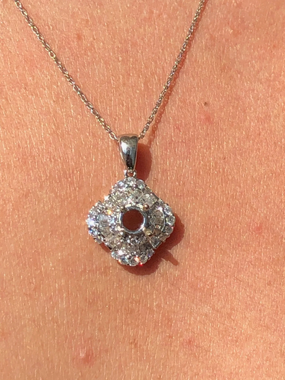 Liv 14K White Gold & Diamonds 1.20Ct G/Vs1 Baguette Halo Semi-Mount Round Necklace