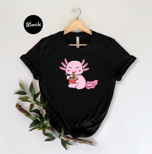 Axolotl Eating Ramen Shirt, Lover Cute Tee, Kawaii Animal T-Shirt