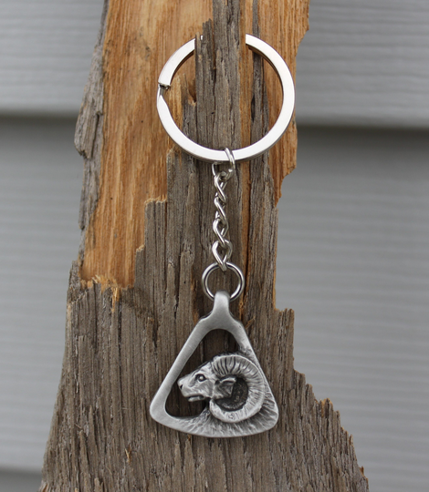 Hastings Pewter Co Lead Free Ram Keychain Ram's Head Triangle Pendant Key Chain Made in Michigan Made Mi Gift