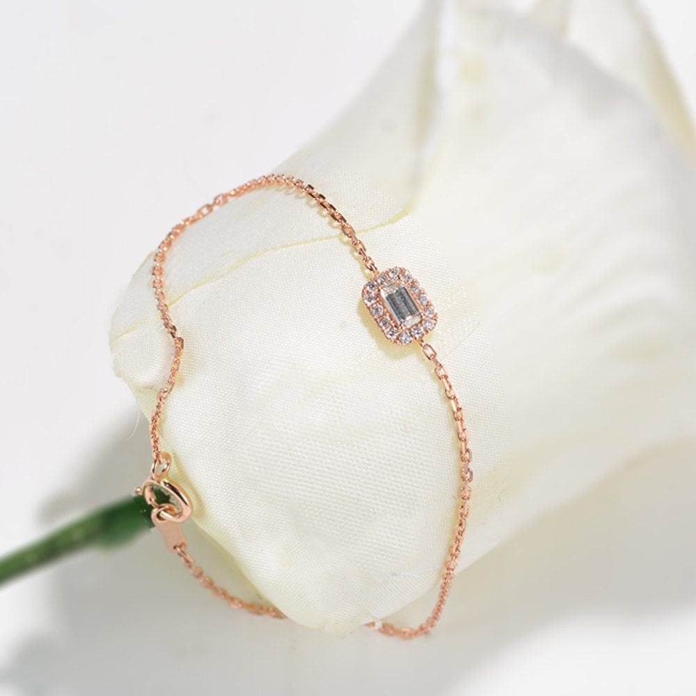 Diamond Bracelets, 14K Rose Gold Solitaire Bracelet, Single Diamond Bracelet, Chain Bracelet, Anniversary, Birthday, Anniversary Day Gift