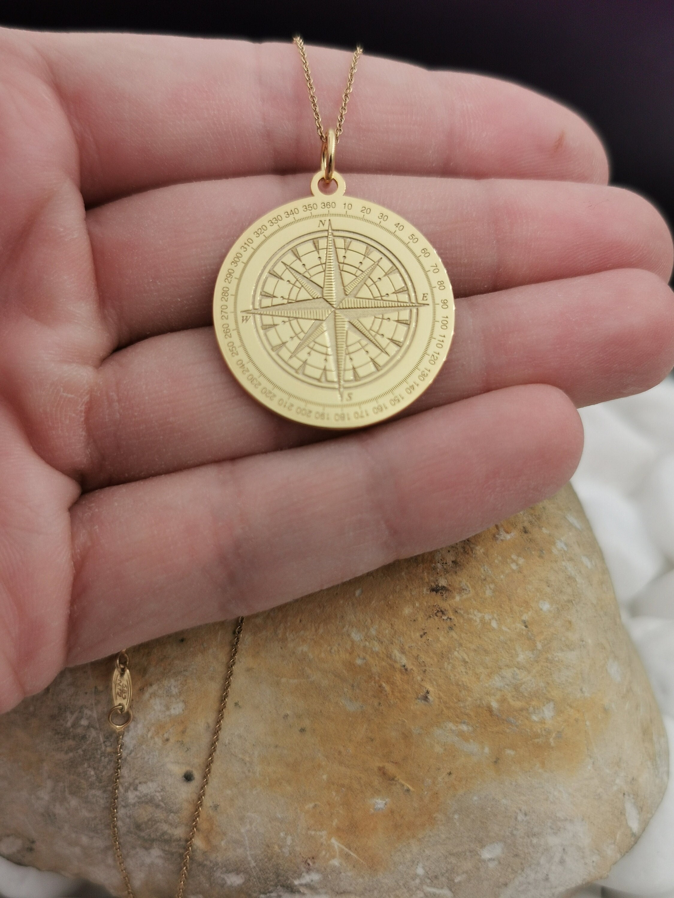 14K Solid Gold Compass Necklace, Jewelry, Gift, Charm, Personalized Compass, Traveler Gift