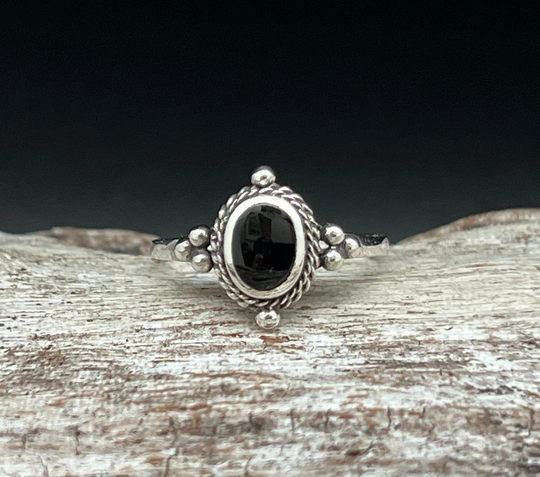 Beaded Bali Onyx Ring // 925 Sterling Silver Sizes 5 To 10 Oxidized Black