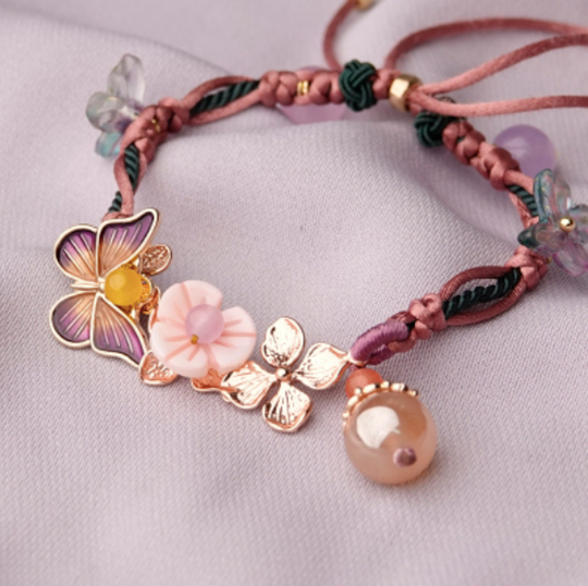 Purple Rope Chinese Bracelet, Butterfly Statement Infinity Charm Unique Gift