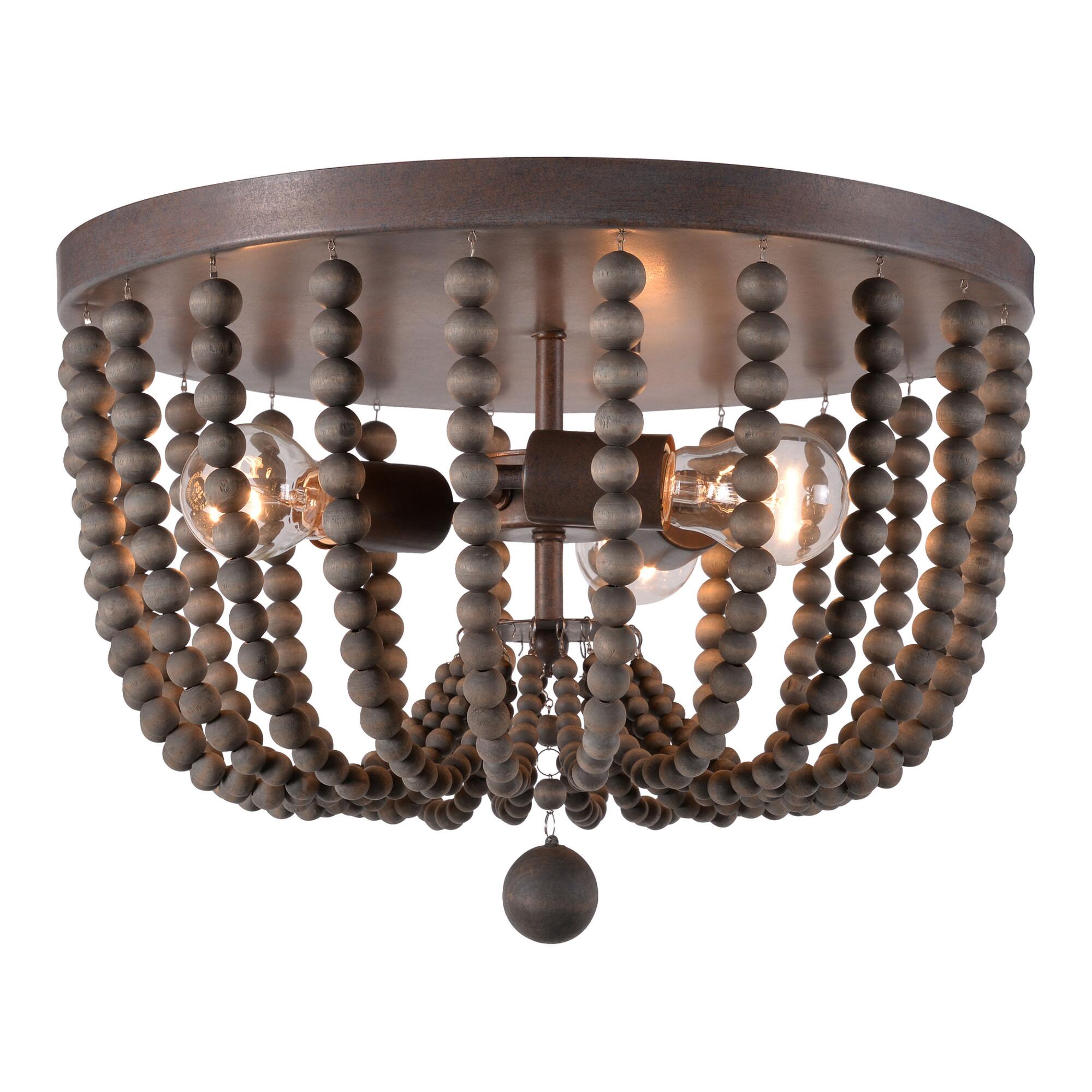Wood Bead 3 Light Flush Mount Madison Ceiling Light: Gray by World Market