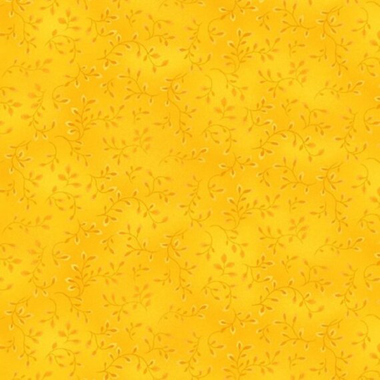 Yellow Folio Blender Cotton Fabric, Henry Glass Quilting 100% Yellow Leafy Vines Tones