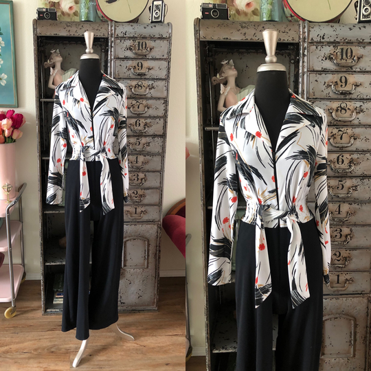 1970's Black & White Zipper Front Jumpsuit Medium