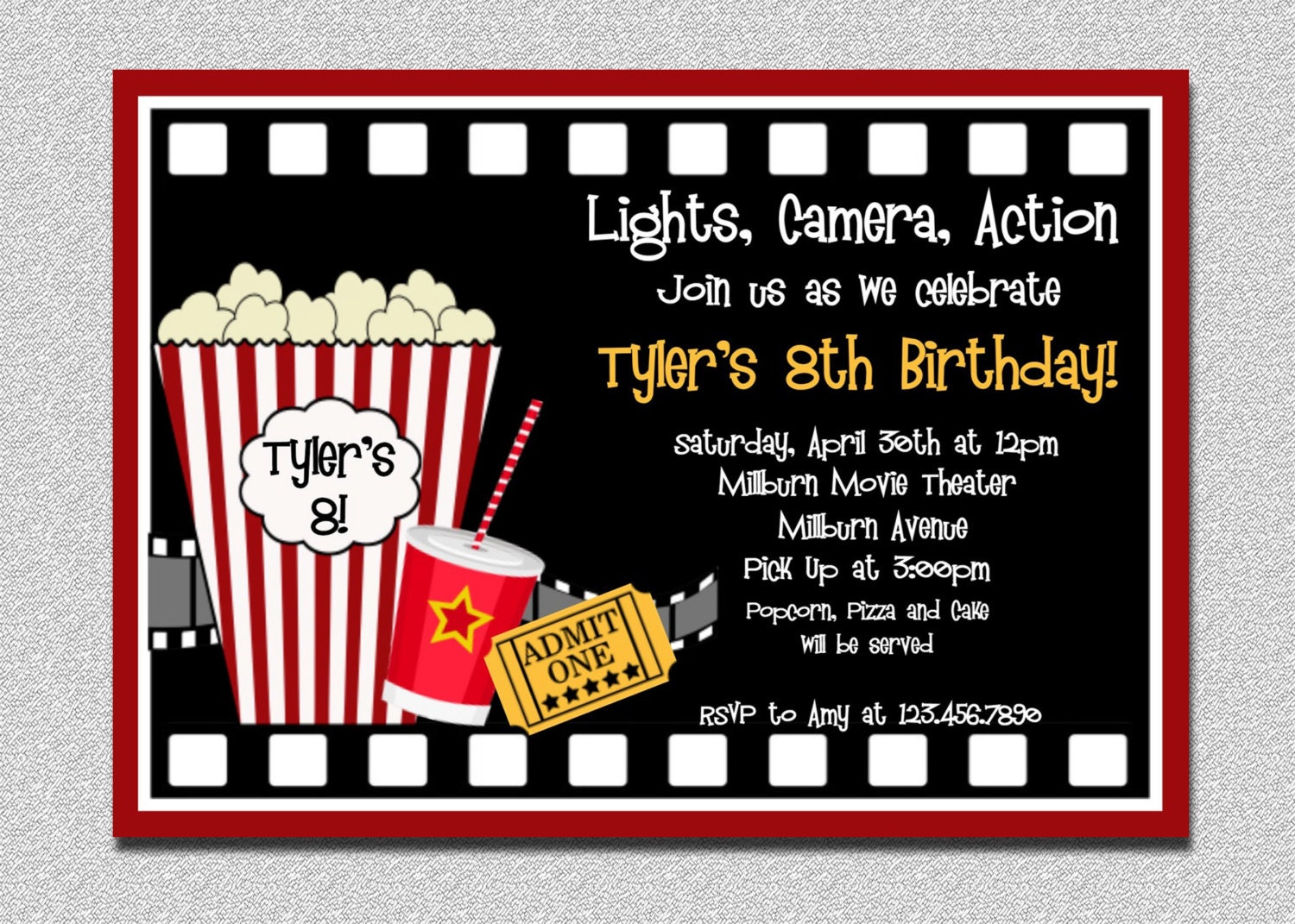 Movie Birthday Invitation, Night Party