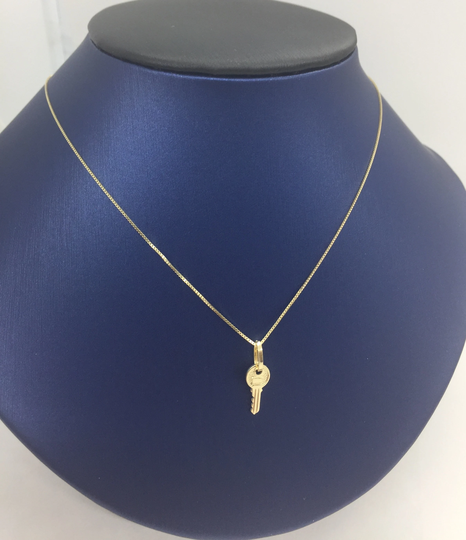 Key Pendant, 14K Gold Charm, Yellow Key, Necklace, Gold Key Pendant, Necklace With Box Chain, Bridesmaid Gifts