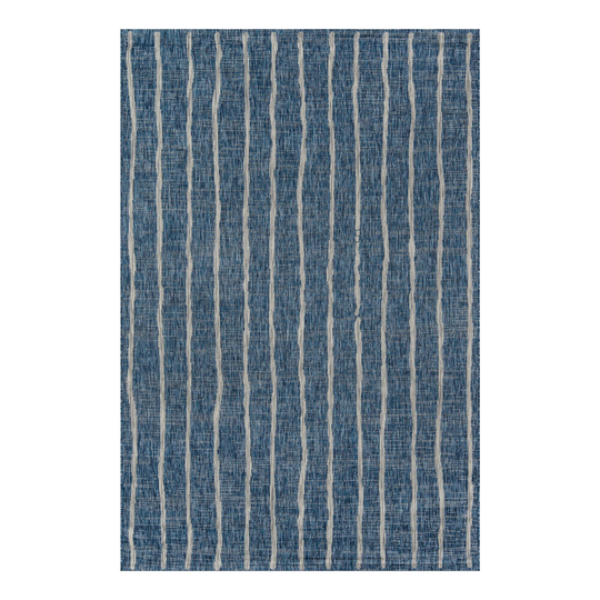 Blue and Ivory Stripe Parker Indoor Outdoor Patio Rug - Polypropylene - 5' x 8' by World Market