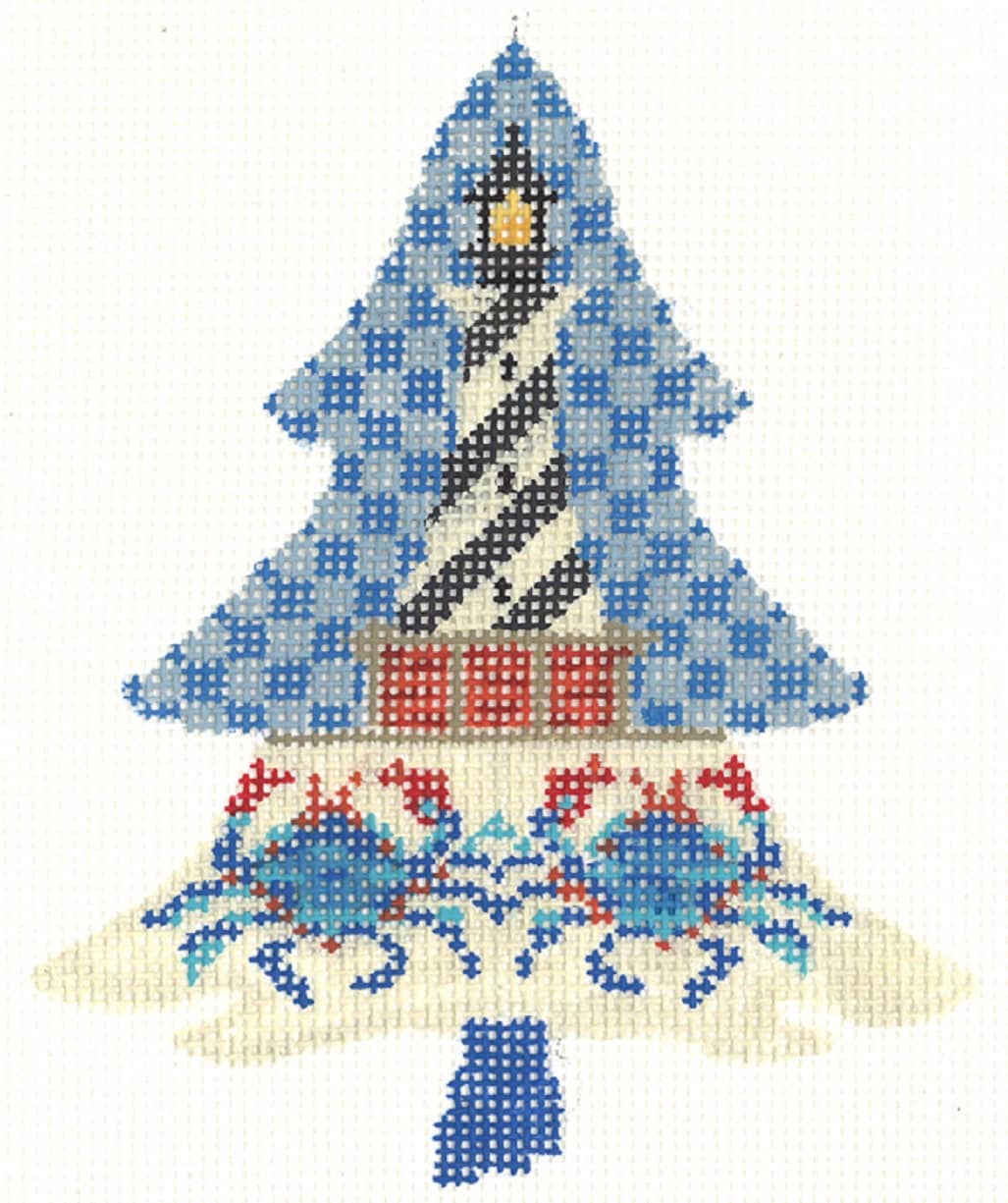 Needlepoint Handpainted Kelly Clark Tree Lighthouse with Stitch Guide -Free Us Shipping