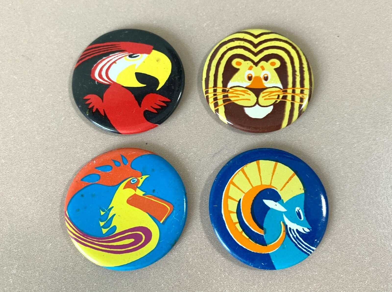 Animal Art Tin Badges 4x Vintage Lapel Pins 1970S Soviet Estonian Factory Norma | Children's Collector Draft