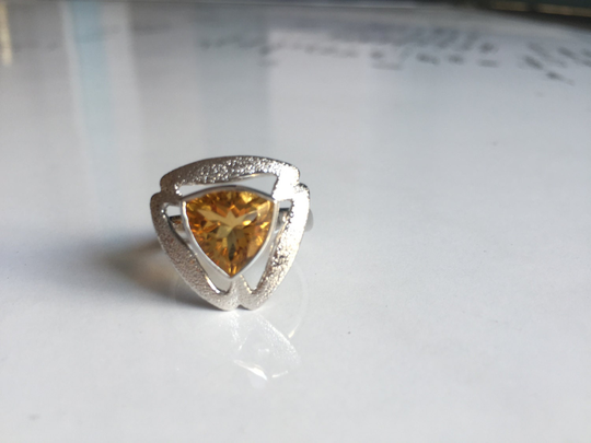 A Beautiful Trilliance Shape Clean Natural Citrine Handmade Ring in 925 Sterling Silver, November Birthstone