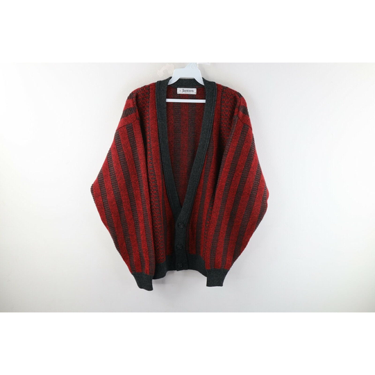 90S Rockabilly Mens Medium Wool Blend Knit Striped Cardigan Sweater Usa, Sweater, Usa